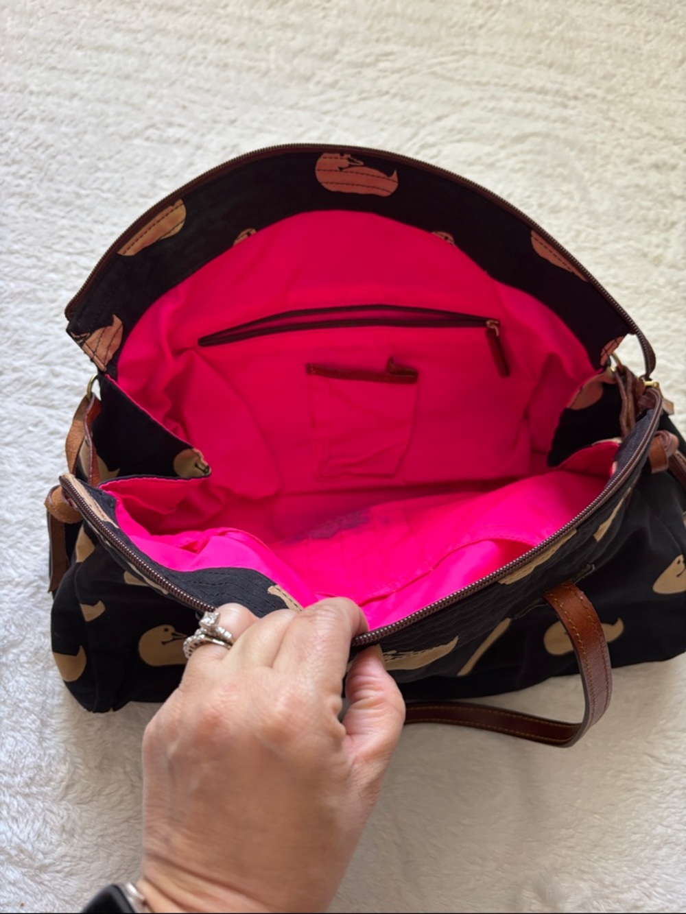 Dooney and Bourke Canvas Bag with Signature Duck Print and Leather Handles - Picture 9 of 13
